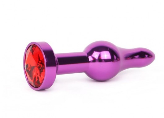 Удлиненная шарикообразная фиолетовая анальная втулка с красным кристаллом - 10,3 см. - Anal Jewelry Plug - купить с доставкой в Краснодаре