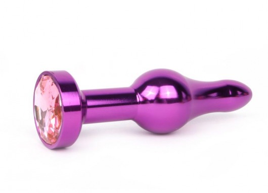 Удлиненная шарикообразная фиолетовая анальная втулка с розовым кристаллом - 10,3 см. - Anal Jewelry Plug - купить с доставкой в Краснодаре