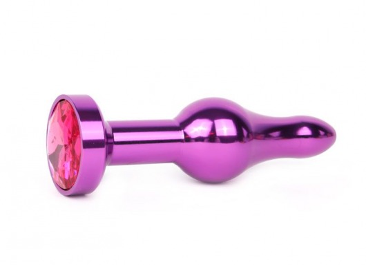 Удлиненная шарикообразная фиолетовая анальная втулка с малиновым кристаллом - 10,3 см. - Anal Jewelry Plug - купить с доставкой в Краснодаре
