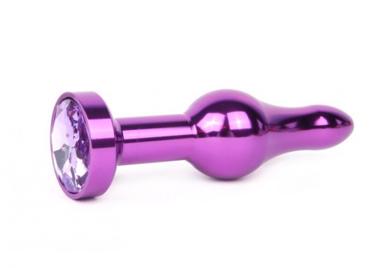 Удлиненная шарикообразная фиолетовая анальная втулка с сиреневым кристаллом - 10,3 см. - Anal Jewelry Plug - купить с доставкой в Краснодаре