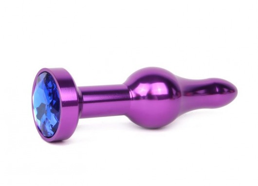 Удлиненная шарикообразная фиолетовая анальная втулка с синим кристаллом - 10,3 см. - Anal Jewelry Plug - купить с доставкой в Краснодаре