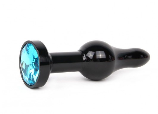 Удлиненная шарикообразная черная анальная втулка с голубым кристаллом - 10,3 см. - Anal Jewelry Plug - купить с доставкой в Краснодаре