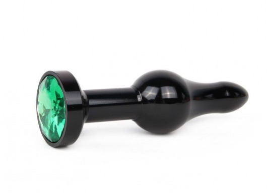 Удлиненная шарикообразная черная анальная втулка с зеленым кристаллом - 10,3 см. - Anal Jewelry Plug - купить с доставкой в Краснодаре