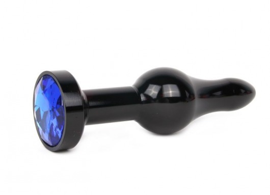 Удлиненная шарикообразная черная анальная втулка с синим кристаллом - 10,3 см. - Anal Jewelry Plug - купить с доставкой в Краснодаре