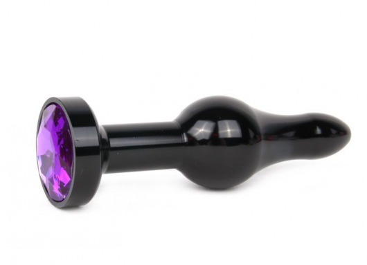 Удлиненная шарикообразная черная анальная втулка с кристаллом фиолетового цвета - 10,3 см. - Anal Jewelry Plug - купить с доставкой в Краснодаре