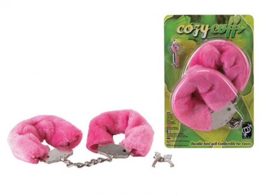 Розовые меховые наручники в комплекте с ключами - Gopaldas - купить с доставкой в Краснодаре