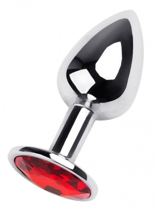 Маленькая коническая серебристая анальная пробка с красным кристаллом - 7 см. - ToyFa - купить с доставкой в Краснодаре