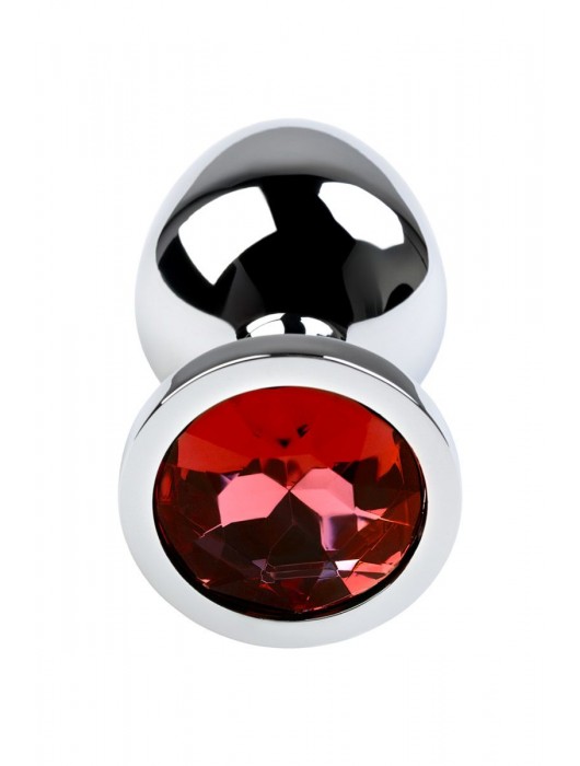 Серебристая коническая анальная пробка с красным кристаллом - 8 см. - ToyFa - купить с доставкой в Краснодаре