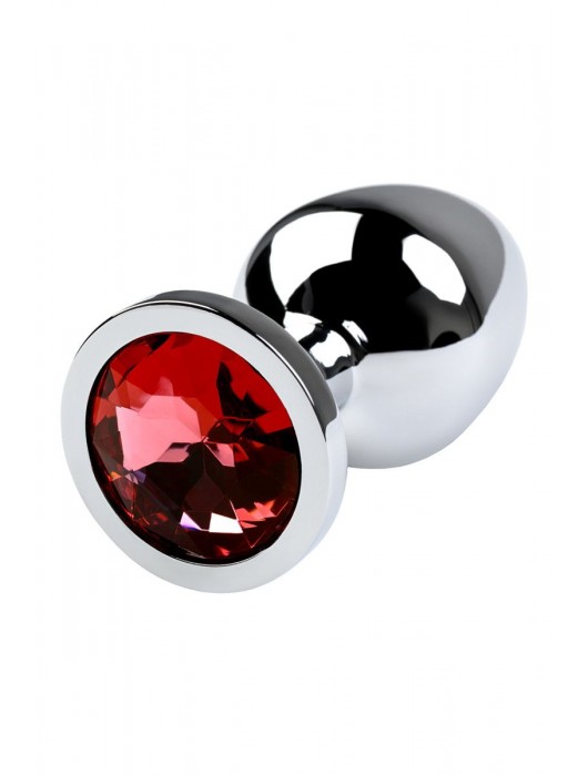 Серебристая коническая анальная пробка с красным кристаллом - 8 см. - ToyFa - купить с доставкой в Краснодаре