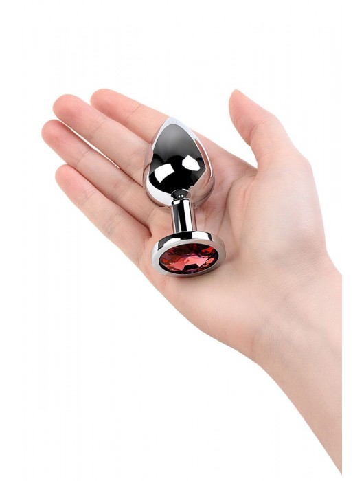 Серебристая коническая анальная пробка с красным кристаллом - 8 см. - ToyFa - купить с доставкой в Краснодаре