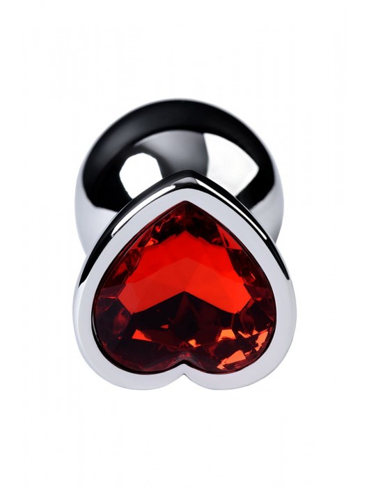 Серебристая коническая анальная пробка с красным кристаллом-сердечком - 7 см. - ToyFa - купить с доставкой в Краснодаре