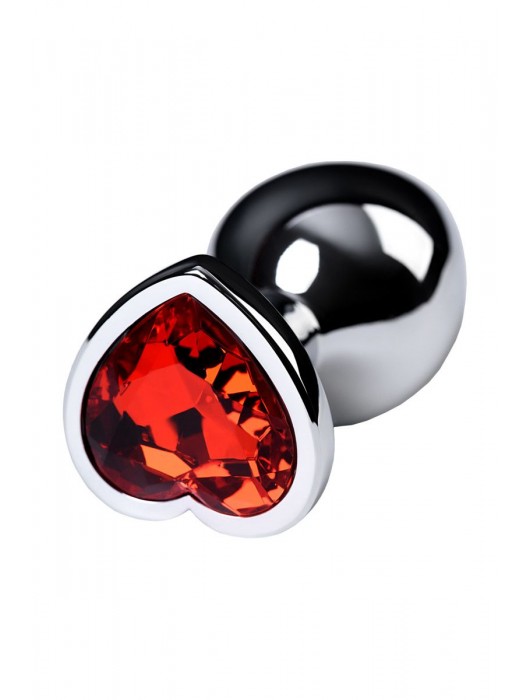 Серебристая коническая анальная пробка с красным кристаллом-сердечком - 7 см. - ToyFa - купить с доставкой в Краснодаре