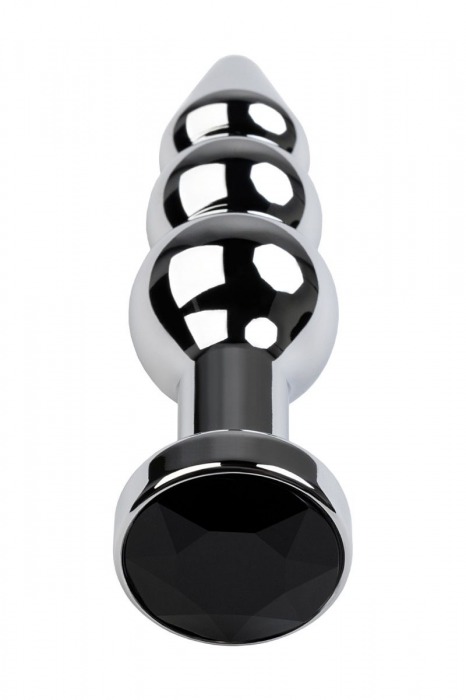 Серебристая анальная удлиненная пробка-елочка с черным кристаллом - 11 см. - ToyFa - купить с доставкой в Краснодаре