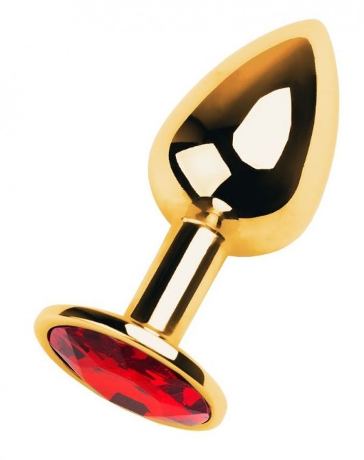 Золотистая коническая анальная пробка с красным кристаллом - 7 см. - ToyFa - купить с доставкой в Краснодаре
