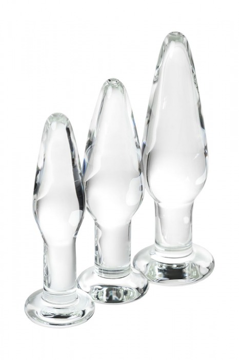 Набор из трех стеклянных анальных пробок с круглым ограничителем Sexus Glass - Sexus