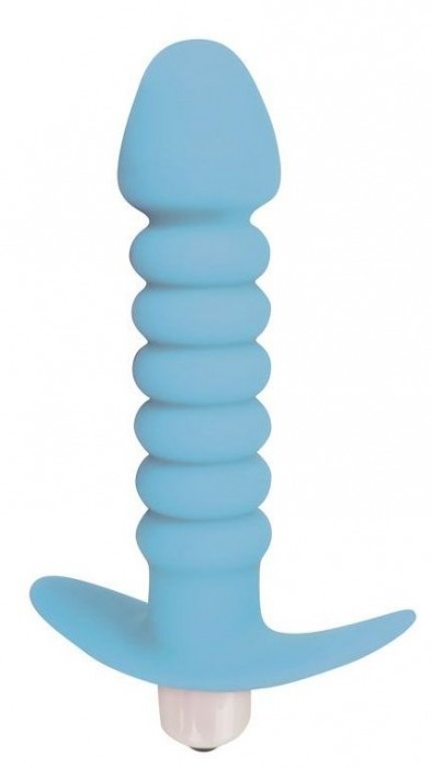 Голубая анальная вибровтулка-елочка с ограничителем - 11,5 см. - Bior toys