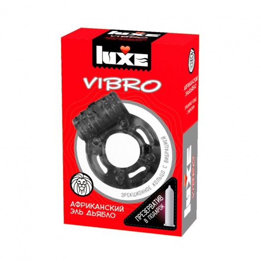 Чёрное эрекционное виброкольцо Luxe VIBRO  Африканский Эль Дьябло  + презерватив - Luxe - в Краснодаре купить с доставкой