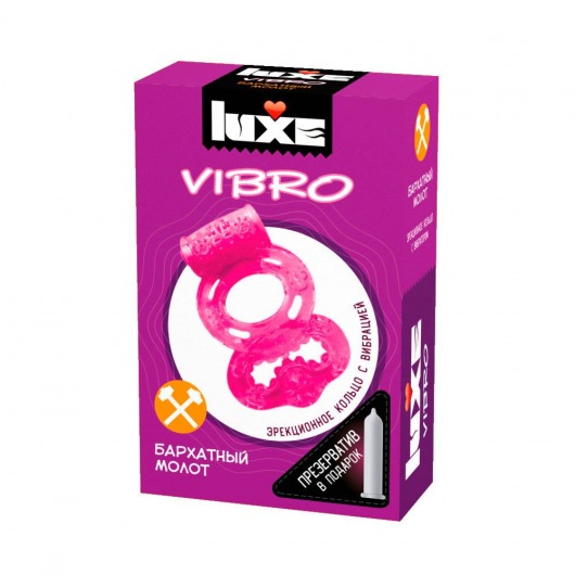 Розовое эрекционное виброкольцо Luxe VIBRO  Бархатный молот  + презерватив - Luxe - в Краснодаре купить с доставкой