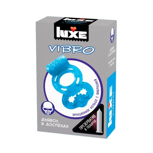 Голубое эрекционное виброкольцо Luxe VIBRO  Дьявол в доспехах  + презерватив - Luxe - в Краснодаре купить с доставкой