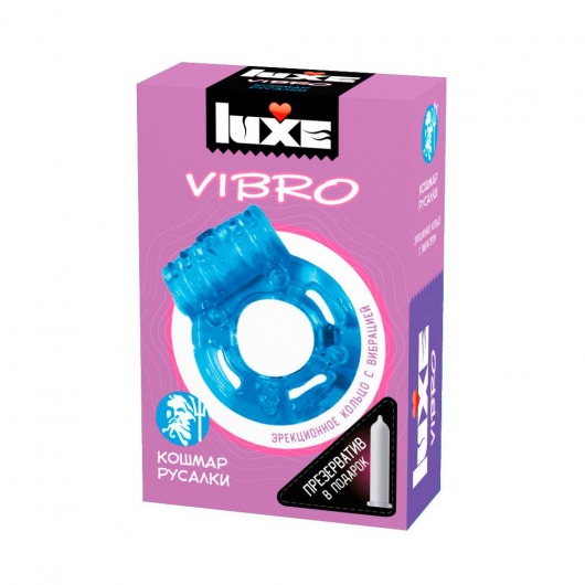 Голубое эрекционное виброкольцо Luxe VIBRO  Кошмар русалки  + презерватив - Luxe - в Краснодаре купить с доставкой