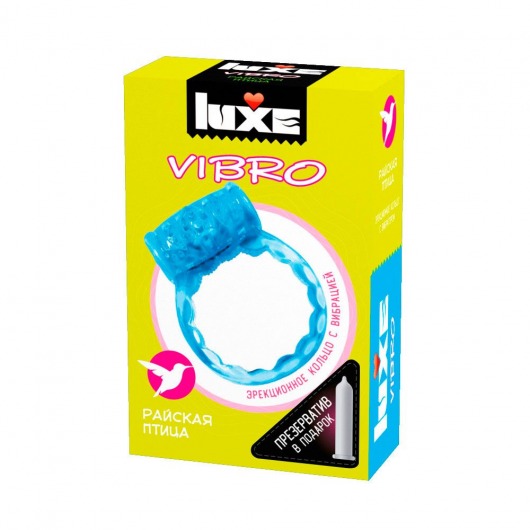 Голубое эрекционное виброкольцо Luxe VIBRO  Райская птица  + презерватив - Luxe - в Краснодаре купить с доставкой