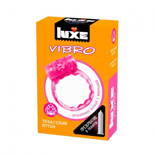 Розовое эрекционное виброкольцо LUXE VIBRO  Техасский бутон  + презерватив - Luxe - в Краснодаре купить с доставкой