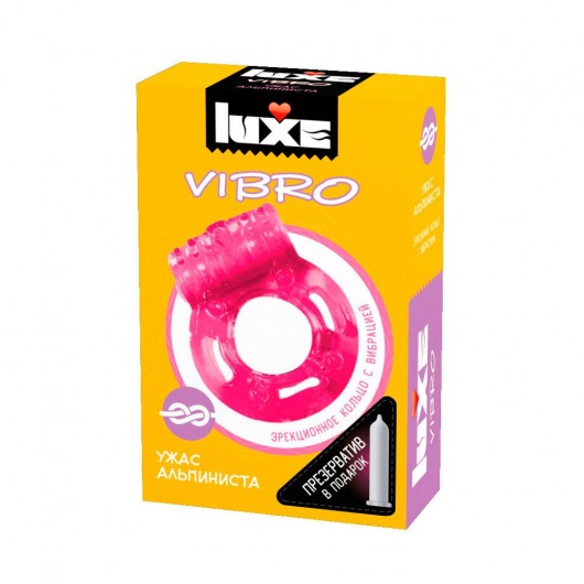 Розовое эрекционное виброкольцо Luxe VIBRO  Ужас Альпиниста  + презерватив - Luxe - в Краснодаре купить с доставкой