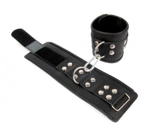 Черные кожаные наручники с заклепками с фиксацией липучками - Notabu - купить с доставкой в Краснодаре