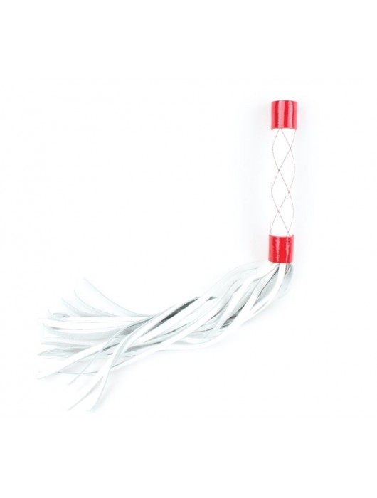 Бело-красная плеть средней длины с ручкой - 44 см. - БДСМ Арсенал - купить с доставкой в Краснодаре