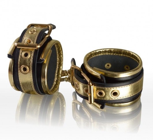 Золотисто-чёрные кожаные наручники - Sitabella - купить с доставкой в Краснодаре