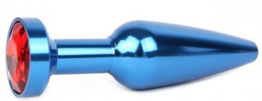 Удлиненная синяя анальная втулка с красным кристаллом - 11,3 см. - Anal Jewelry Plug - купить с доставкой в Краснодаре