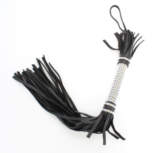 Черная плеть с серебристой ручкой - 44 см. - БДСМ Арсенал - купить с доставкой в Краснодаре