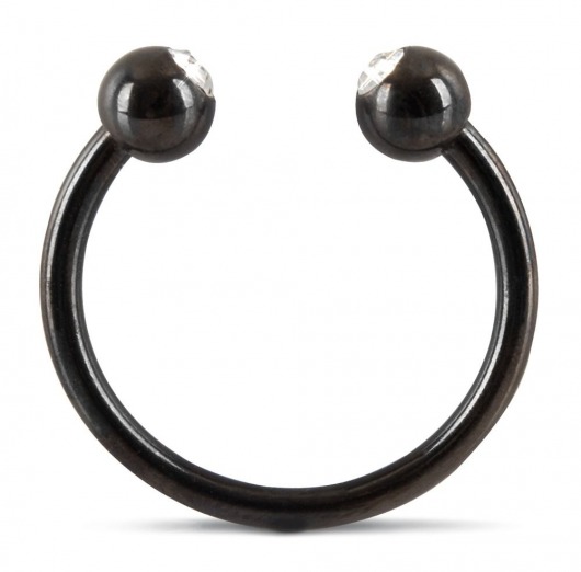 Черное металлическое кольцо под головку со стразами Glans Ring - Orion - купить с доставкой в Краснодаре