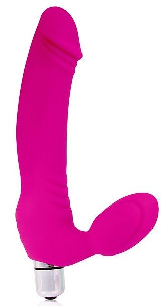 Розовый силиконовый безремневой страпон с вибрацией - Cosmo - купить с доставкой в Краснодаре