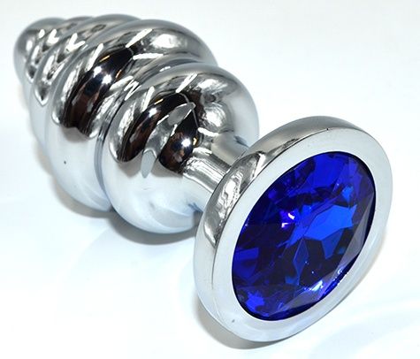 Серебристая анальная пробка из нержавеющей стали с синим кристаллом - 8,8 см. - Kanikule - купить с доставкой в Краснодаре