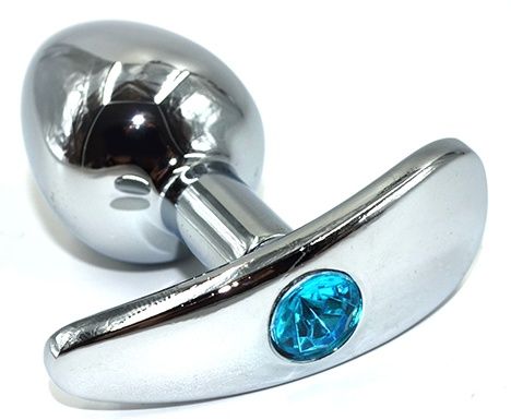 Серебристая анальная пробка для ношения из нержавеющей стали с голубым кристаллом - 8 см. - Kanikule