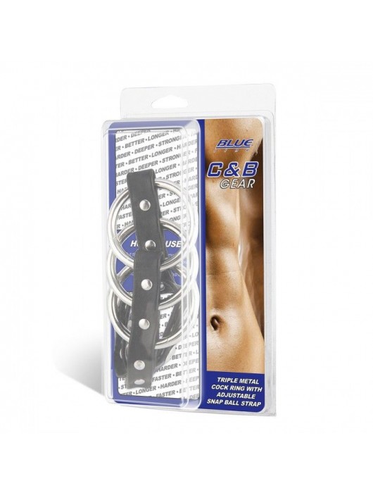 Тройное металлическое кольцо на пенис с регулируемым ремешком - BlueLine - купить с доставкой в Краснодаре