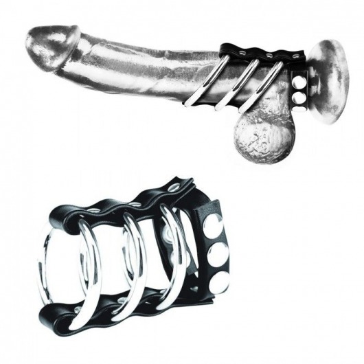 Тройное металлическое кольцо на пенис с регулируемым ремешком - BlueLine - купить с доставкой в Краснодаре