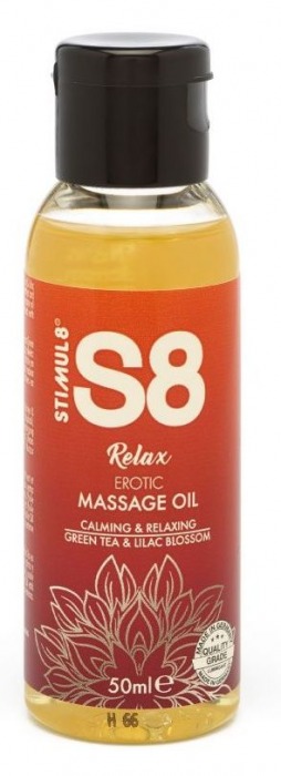 Массажное масло S8 Massage Oil Relax с ароматом зеленого чая и сирени - 50 мл. - Stimul8 - купить с доставкой в Краснодаре