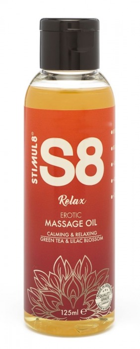 Массажное масло S8 Massage Oil Relax с ароматом зеленого чая и сирени - 125 мл. - Stimul8 - купить с доставкой в Краснодаре