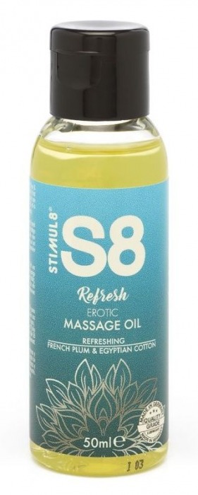 Массажное масло S8 Massage Oil Refresh с ароматом сливы и хлопка - 50 мл. - Stimul8 - купить с доставкой в Краснодаре