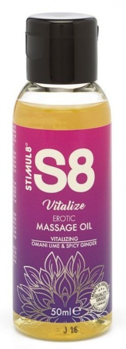 Массажное масло S8 Massage Oil Vitalize с ароматом лайма и имбиря - 50 мл. - Stimul8 - купить с доставкой в Краснодаре
