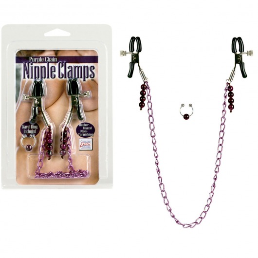Фиолетовая цепь с зажимами на соски - California Exotic Novelties - купить с доставкой в Краснодаре