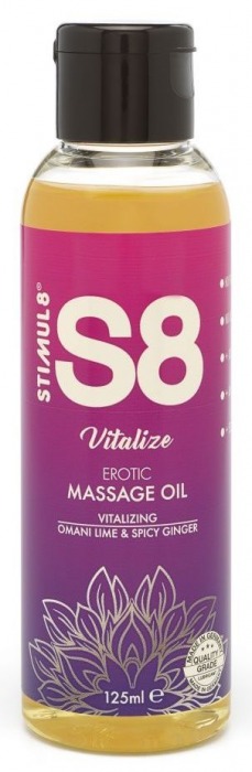 Массажное масло S8 Massage Oil Vitalize c ароматом лайма и имбиря - 125 мл. - Stimul8 - купить с доставкой в Краснодаре