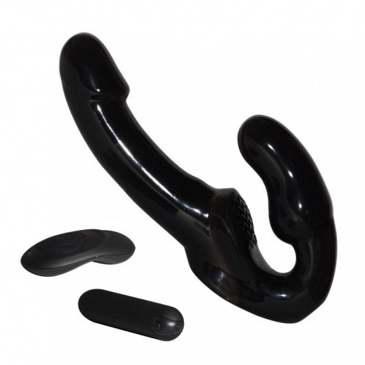 Черный безремневой анатомический страпон с вибрацией - Джага-Джага - купить с доставкой в Краснодаре