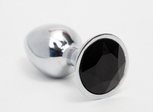 Серебристая анальная пробка с черным кристаллом - 8,2 см. - 4sexdreaM - купить с доставкой в Краснодаре