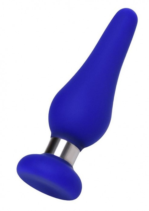 Синяя силиконовая анальная втулка с ограничителем - 10 см. - ToyFa