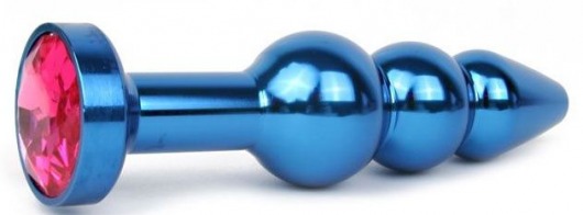 Удлиненная синяя анальная втулка с малиновым кристаллом - 11,3 см. - Anal Jewelry Plug - купить с доставкой в Краснодаре