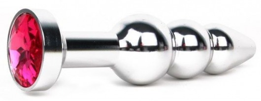 Удлиненная серебристая анальная втулка с малиновым кристаллом - 11,3 см. - Anal Jewelry Plug - купить с доставкой в Краснодаре