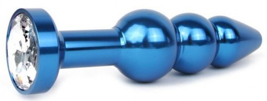 Удлиненная синяя анальная втулка с прозрачным кристаллом - 11,3 см. - Anal Jewelry Plug - купить с доставкой в Краснодаре